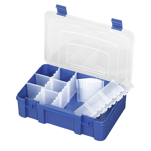 Panaro Tacklebox Blauw met Transparant deksel - 196, 1-15 compartimenten, 276x188xH75 mm