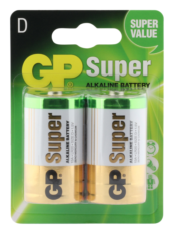 GP Alkaline Batterijen - GP Super Alkaline D Mono, 2 pcs