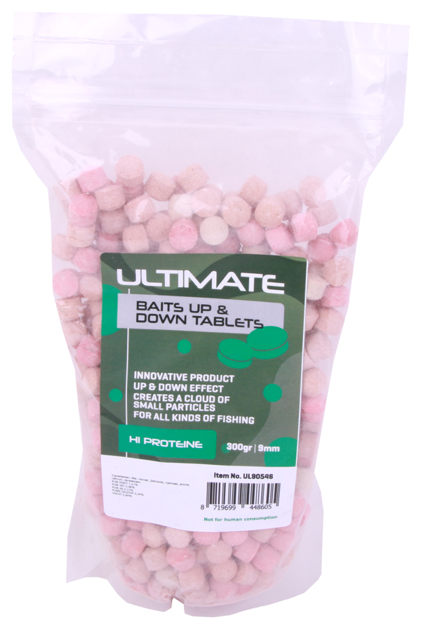 Ultimate Baits Up & Down Tablets 9mm, geven onder water geur-, kleur- én smaakstoffen af - Hi Proteïne 9mm