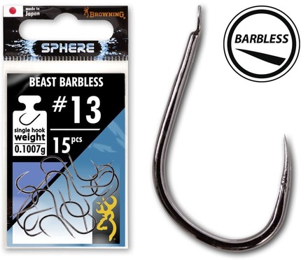 Browning Sphere Beast Barbless Hook With Spade (15 stuks)