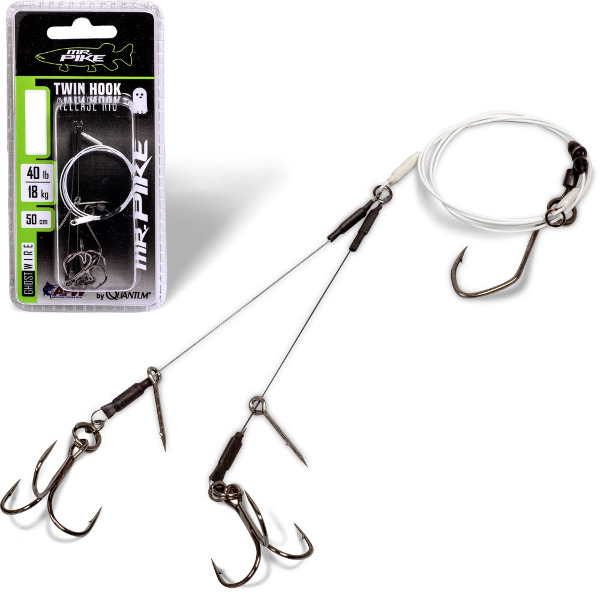 Quantum Mr. Pike Ghost Traces Twin Hook-Release-Rig 50cm