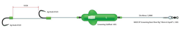Madcat Screaming Basic River Rig Worm & Squid - L - Haakmaat: #10/0 - Float: 60g