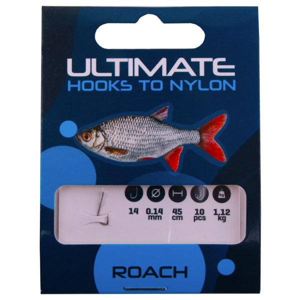 Ultimate Recruit Feeder & Match Set - Ultimate Hooks to Nylon roach onderlijnen size 14 0,14mm 45cm, 10pcs