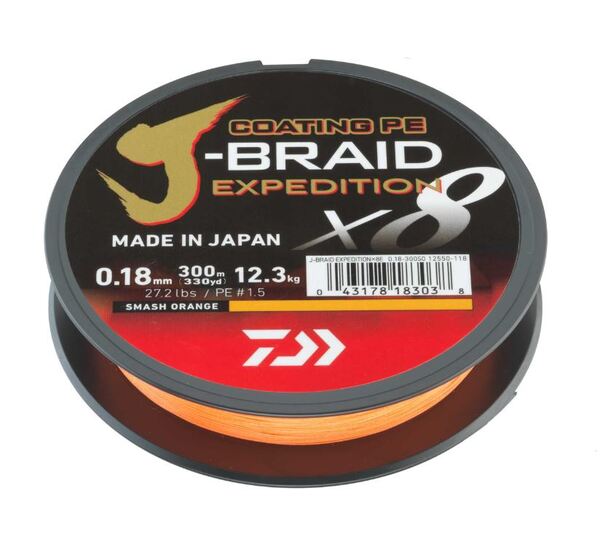 Daiwa J-Braid Expedition X8E Gevlochten Lijn Smash Orange (300m)