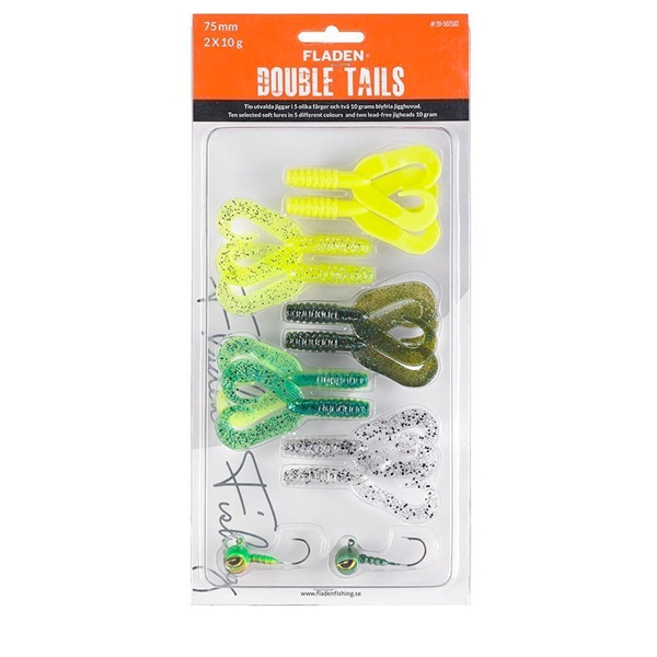 Fladen Soft Lure Assortment Double Tails - Assortment Green - 75 mm, 10 g