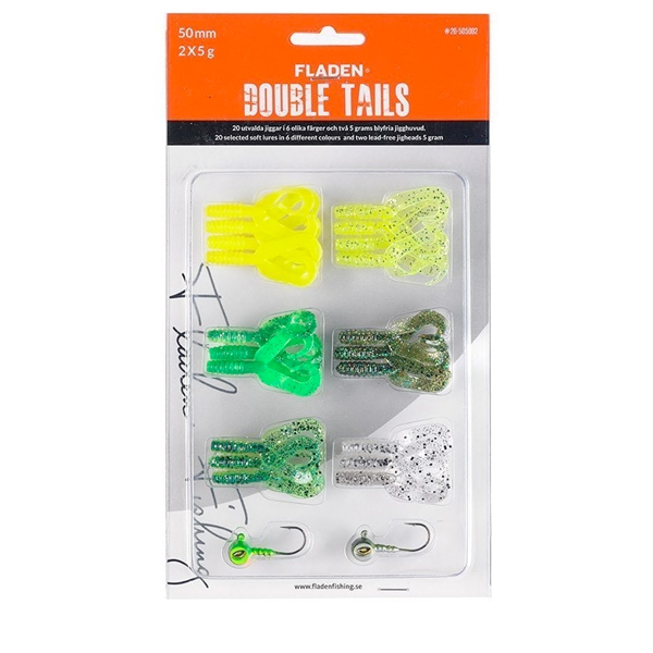 Fladen Soft Lure Assortment Double Tails - Assortment Green - 50 mm, 5 g