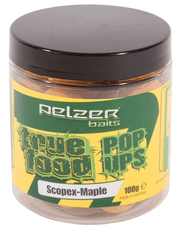 Carp Tacklebox, boordevol end-tackle van bekende topmerken! - Pelzer True Food Pop Ups 20mm, 100g Scopex-Maple