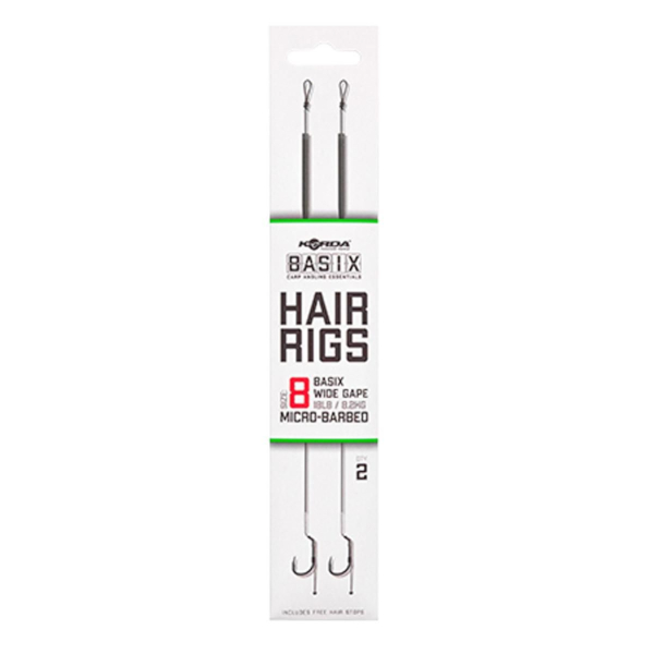 Korda Basix Hair Rigs Wide Gape - Basix Hair Rigs Wide Gape 8 18lb/8,2kg (2pcs)
