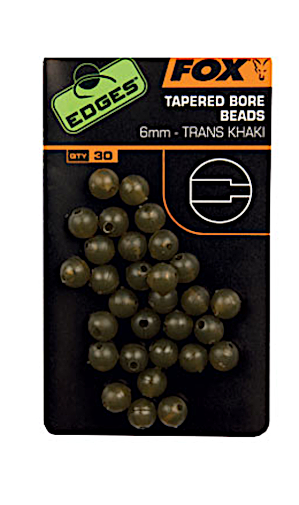 Fox Tapered Bore Beads Trans Khaki - Fox Tapered Bore Beads Trans Khaki 6mm