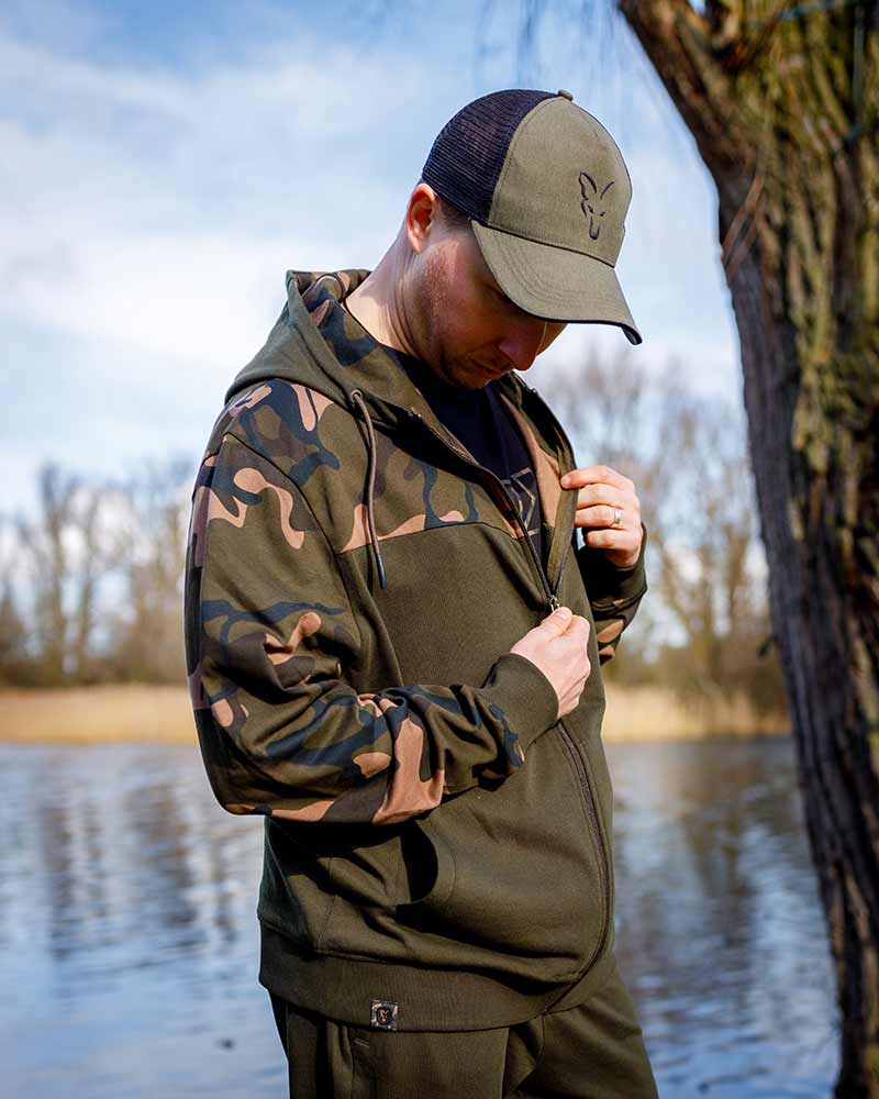 Fox LW Khaki/Camo Split Zip Hoody Visvest