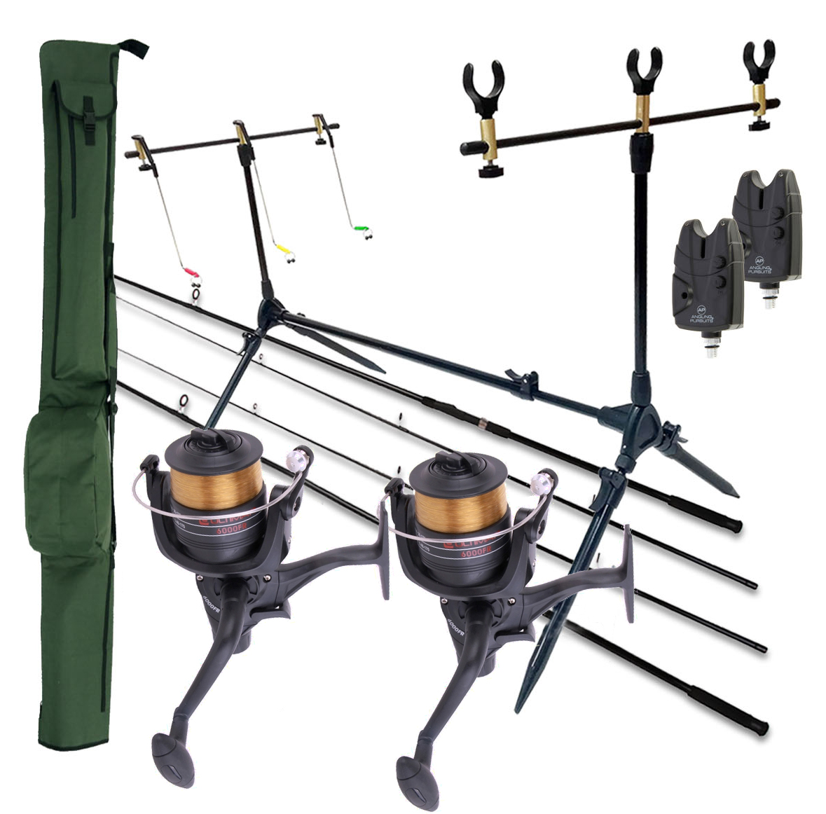Complete NGT Carp Set with rods, freespool reels, rod pod, bite