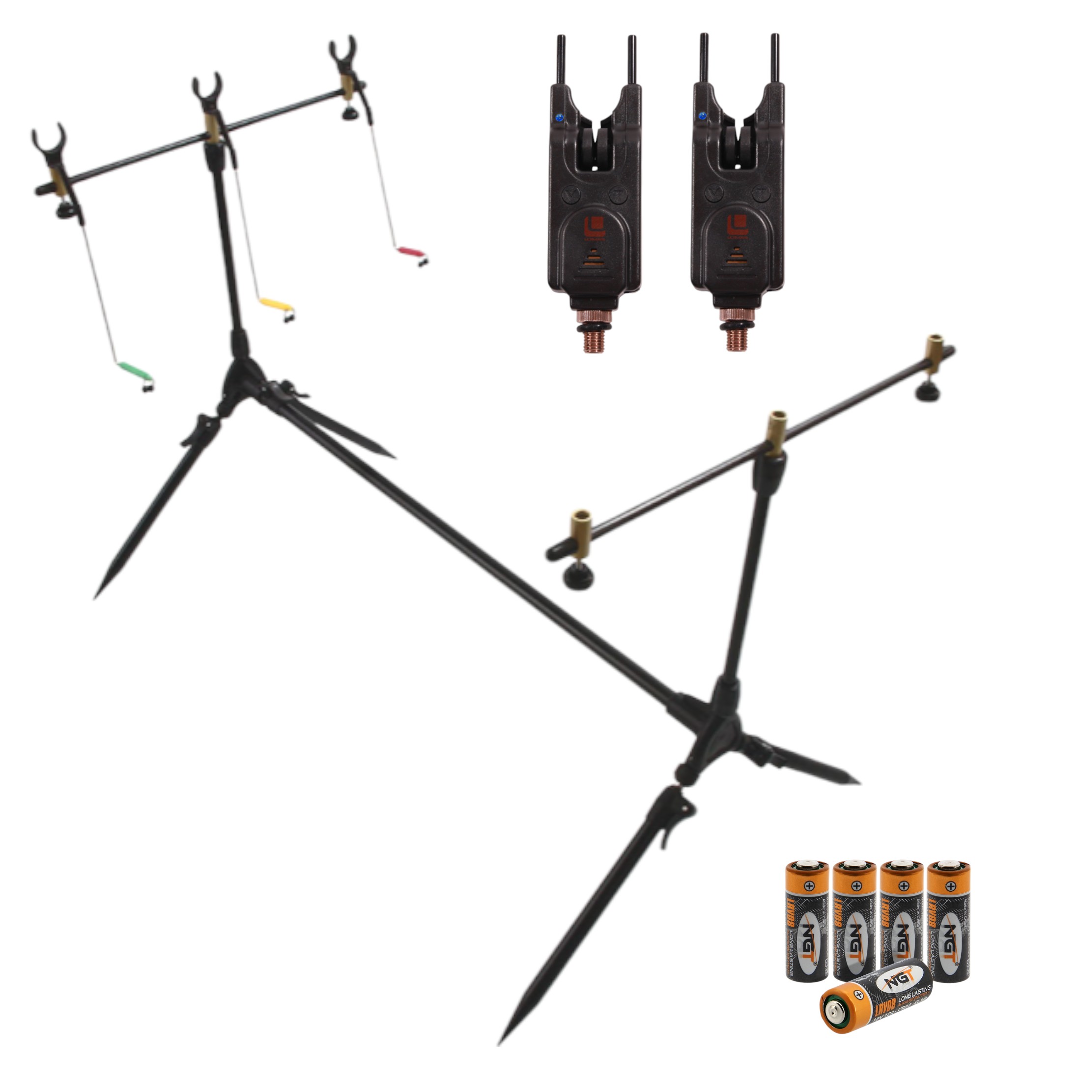 NGT Rod pod compleet met beetmelders, batterijen, swingers en rod rests - 2 Rod