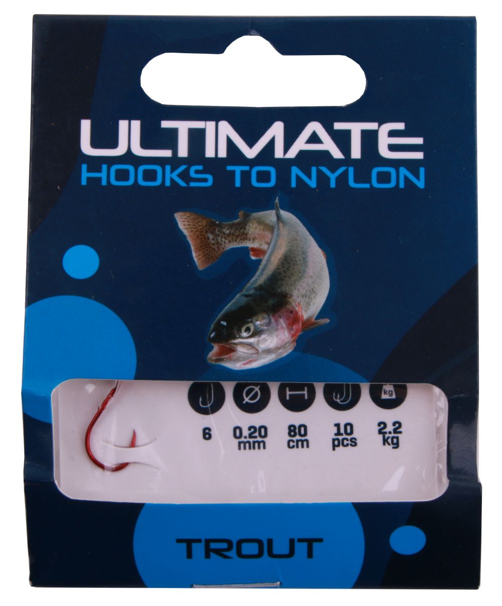 Ultimate hooks to nylon trout size 8 0,18mm 80cm 10pcs