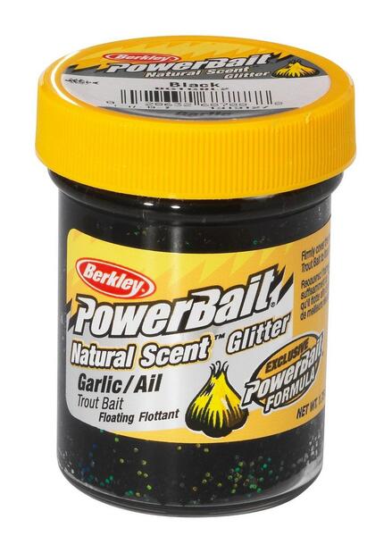 Berkley PowerBait® Natural Glitter Trout Dough 50g - Garlic Black Glitter